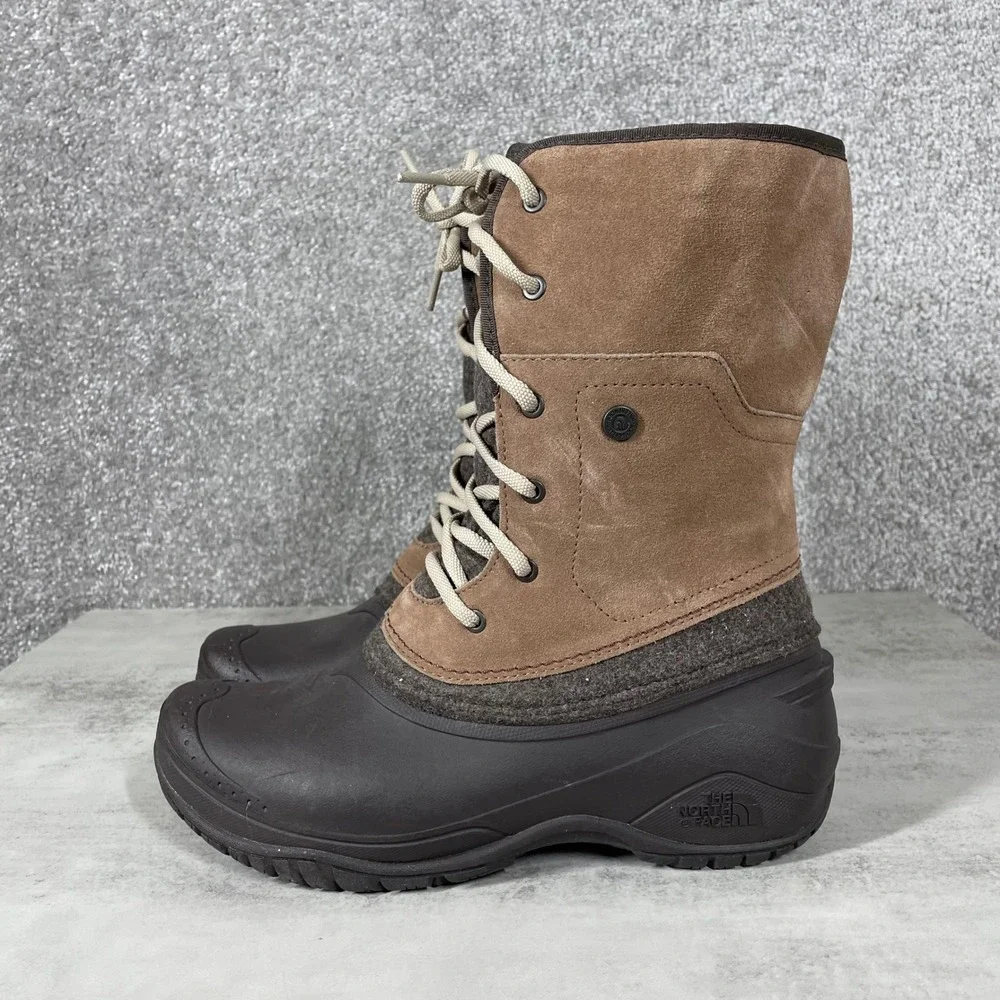 North Face Shellista III Mid Brown Suede Winter Boots Womens 8 NF0A3UZZ Faux Fur